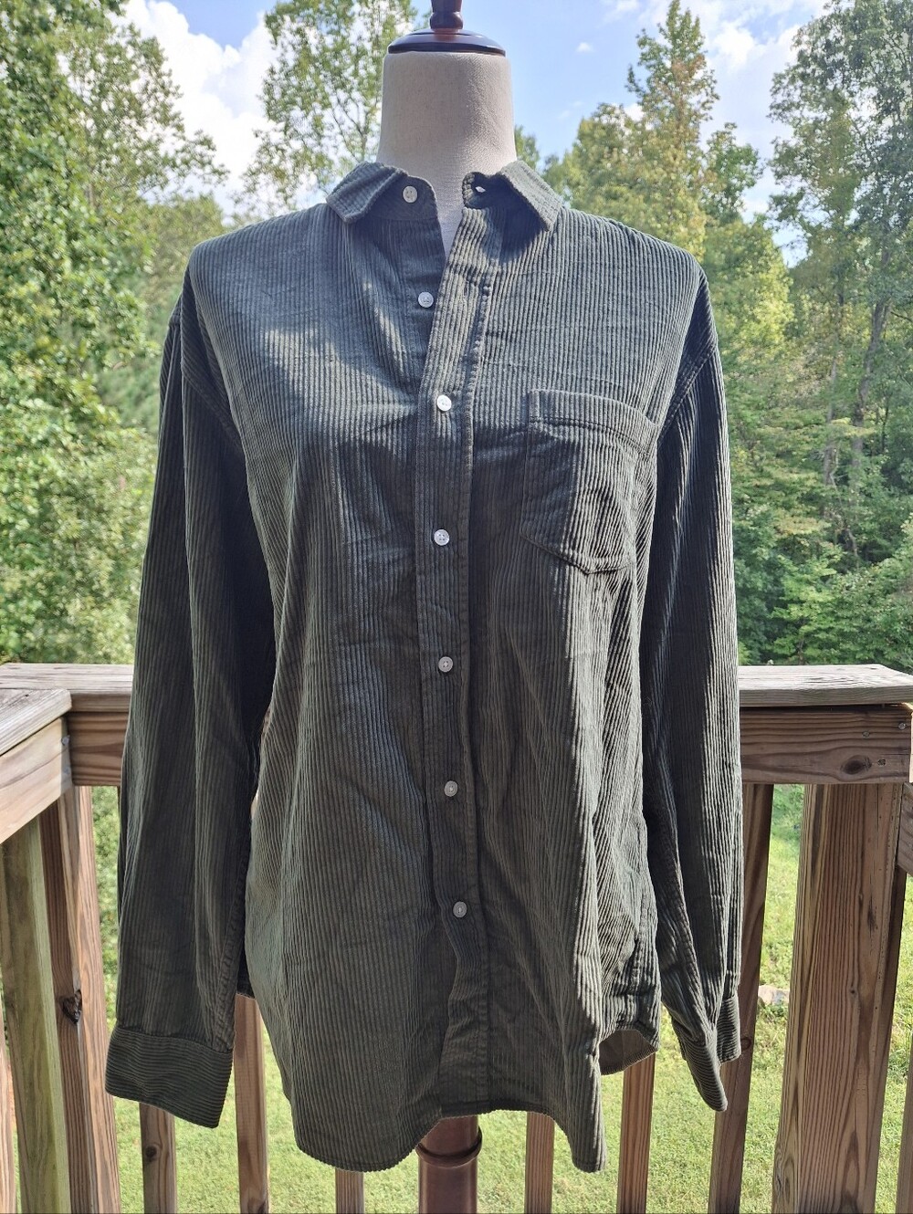 Frank & Eileen Luke Corduroy Cotton Olive Green Button Up Shirt Men's Medium